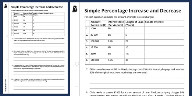 percent worksheet with answers