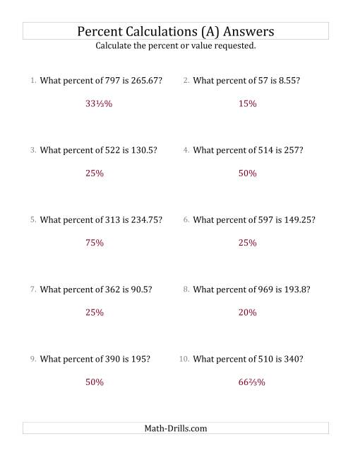 percent worksheet with answers