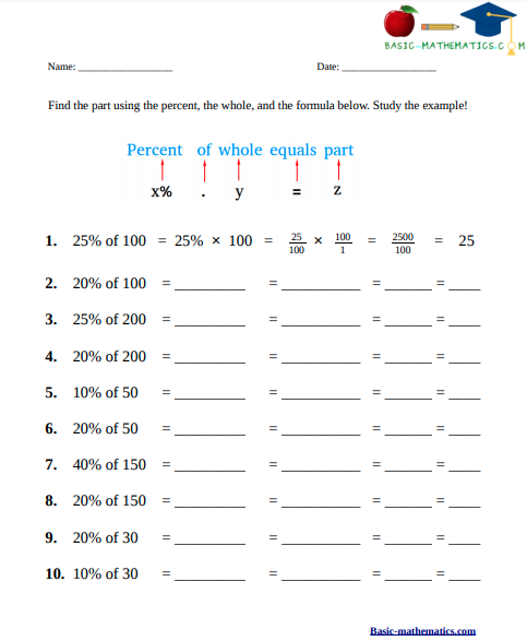 Percent equation worksheet