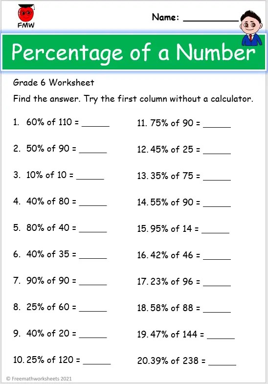 Grade 6 Percentage Worksheets | Free Printables | Worksheets ...
