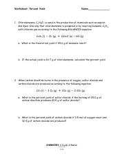 PercentYield worksheet quiz.pdf - Worksheet: Percent Yield Name 1 ...