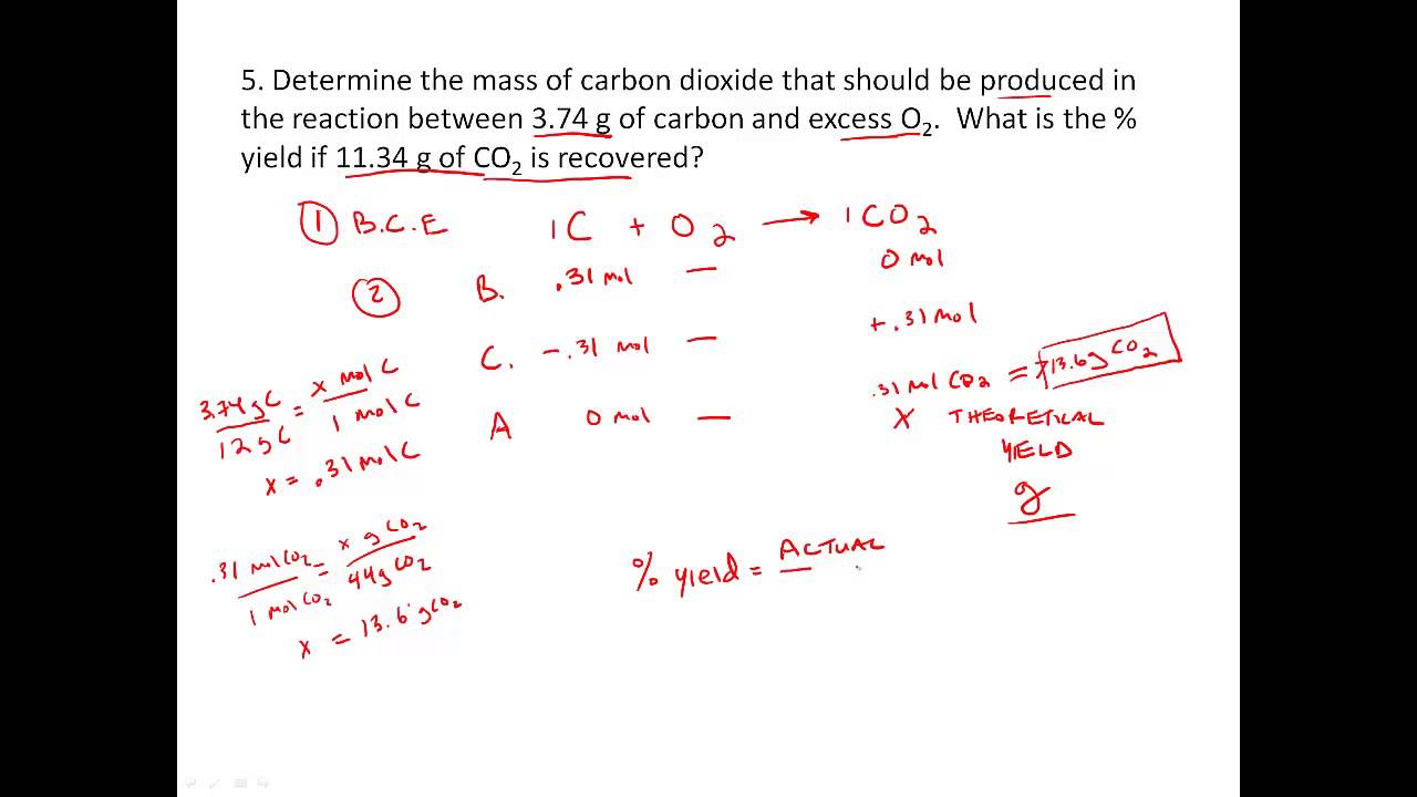 Stoichiometry practice - Percent Yield problems