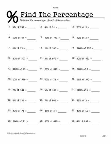 percentage math sheets