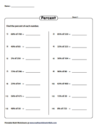 percentage of a whole number worksheet