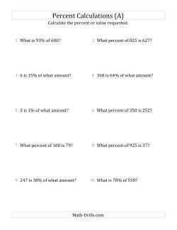 percentage of number worksheet