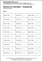 percentage of number worksheet