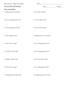 Percent Word Problems Worksheet for 7th - 9th Grade | Lesson Planet