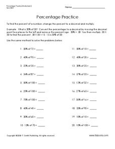 Percentage Practice Worksheet for 4th - 5th Grade | Lesson Planet