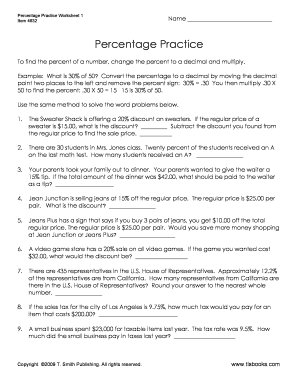 Percentage Practice Worksheet 1 Item 4932 - Fill Online, Printable ...