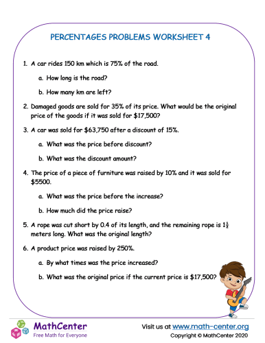 percentage problems worksheet