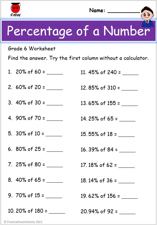 Grade 6 Percentage Worksheets | Free Printables | Worksheets ...