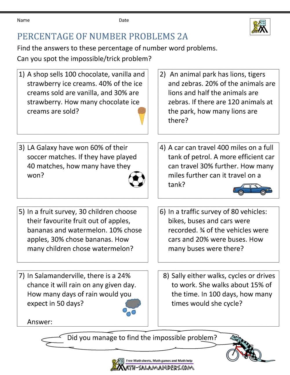 percentage questions worksheet