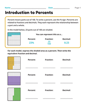 Introduction to Percents | Worksheet 