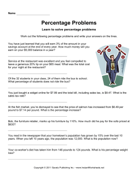 percentage word problems worksheet
