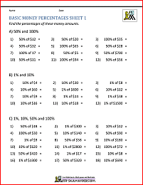 Money Percentage Worksheets
