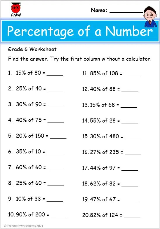 percentage worksheet grade 6