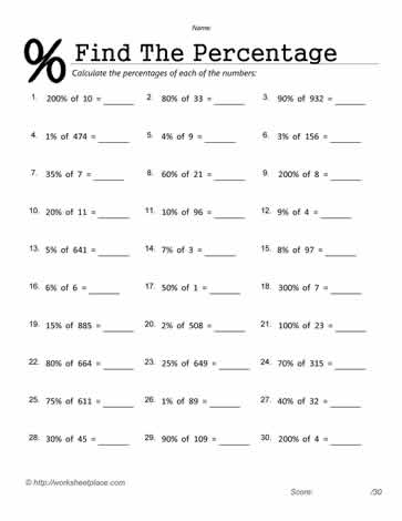Find the Percentage Worksheets