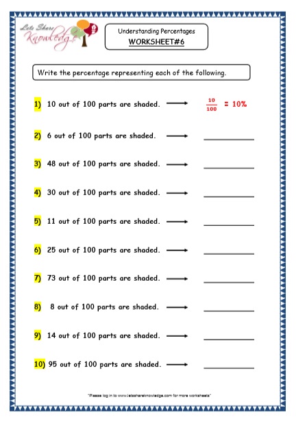 percentage worksheet grade 7
