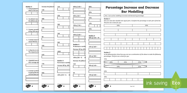 Percentage Increase and Decrease Worksheets (PDF) - Twinkl