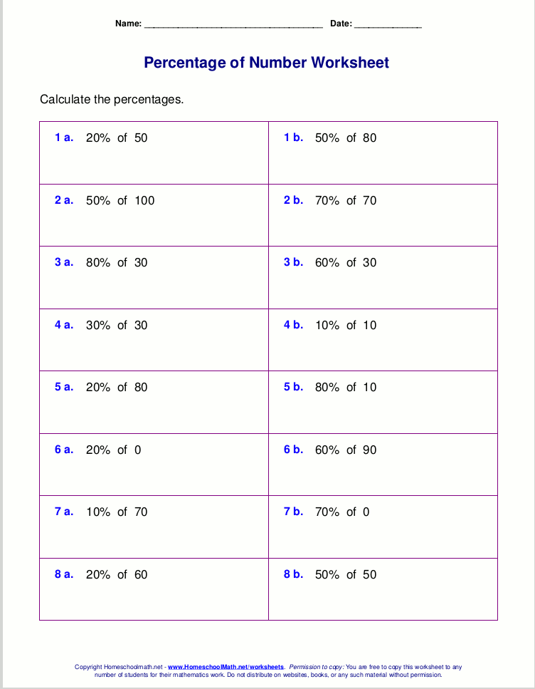percentage worksheet with answer key