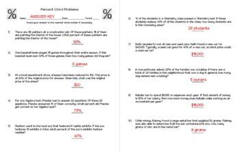 percentages word problems worksheet with answers