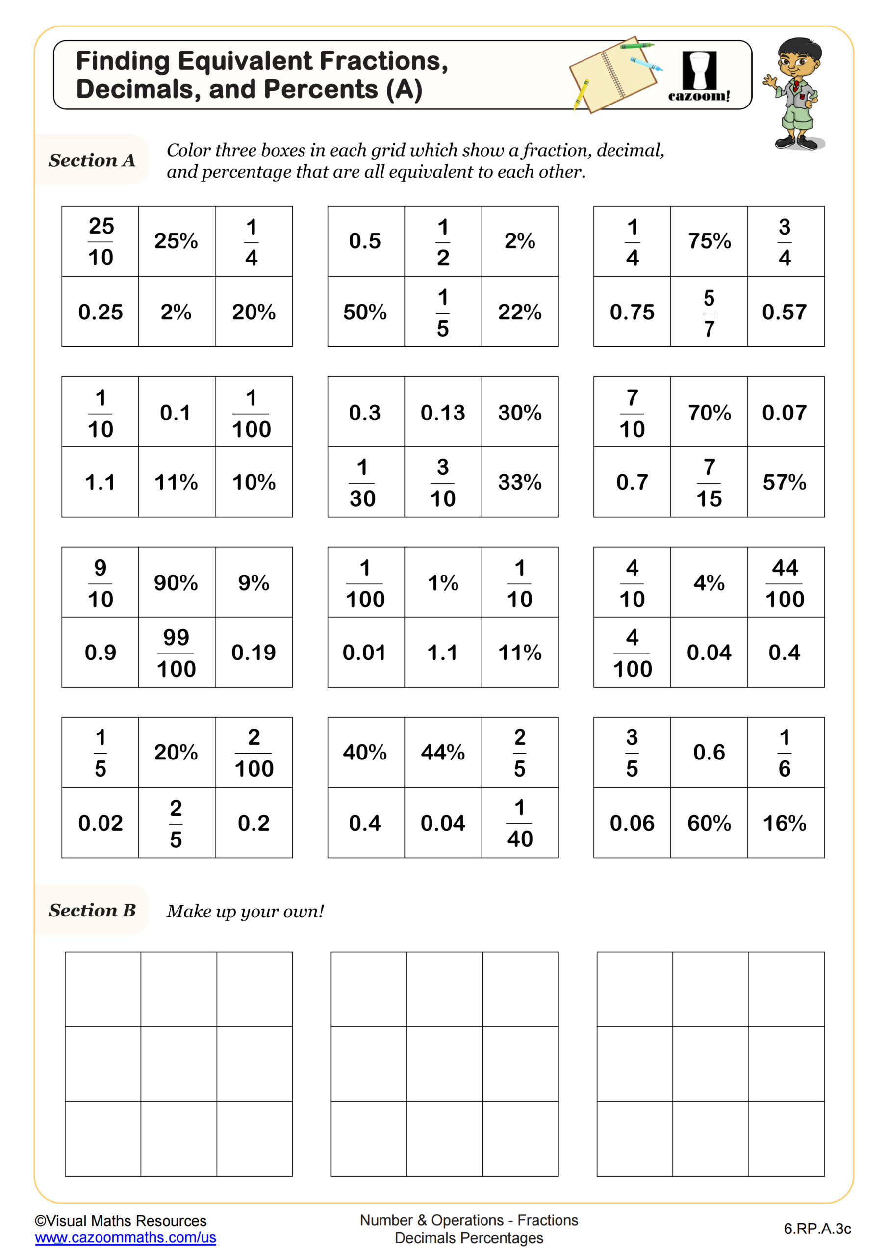 percents fractions and decimals worksheet