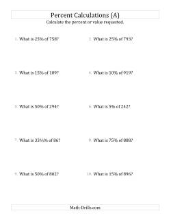 Percentages Worksheets