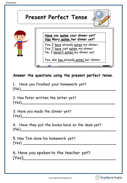 Present Perfect Tense English Grammar Worksheet - English Treasure ...