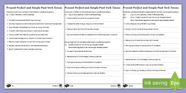perfect tense verb worksheet
