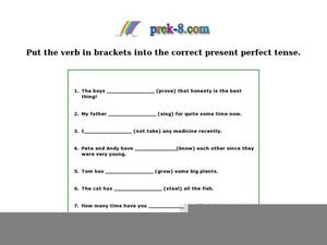 perfect tense verb worksheet