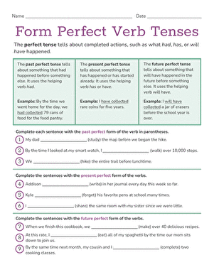 Form Perfect Verb Tenses | Interactive Worksheet 