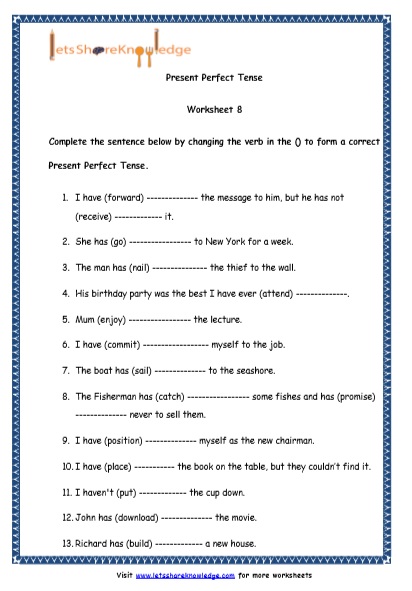 Grade 4 English Resources Printable Worksheets Topic: Present ...
