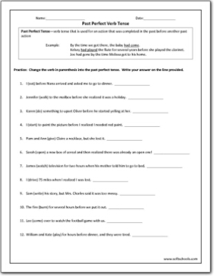 perfect verb tenses worksheet