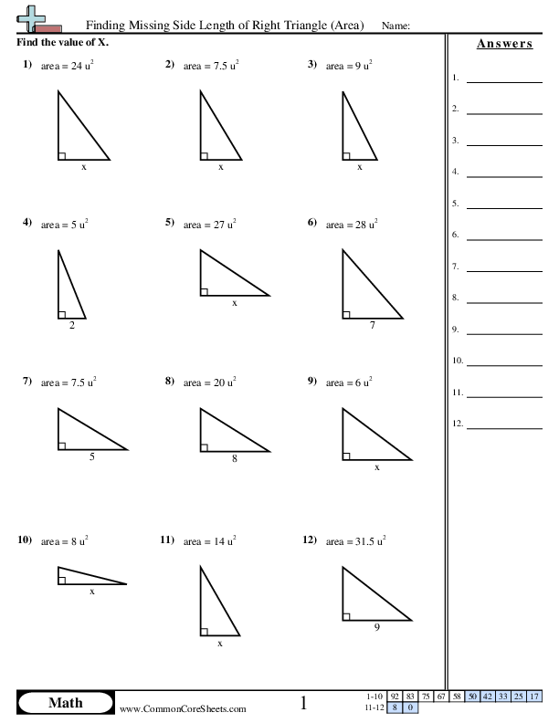 perimeter and area of a triangle worksheet