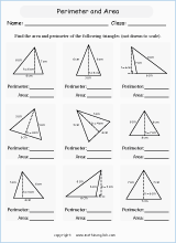 perimeter and area of a triangle worksheet