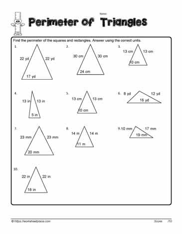 perimeter and area of a triangle worksheet