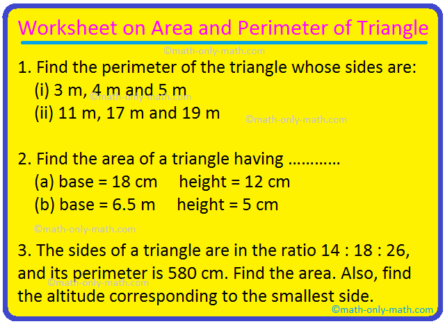 perimeter and area of triangles worksheet