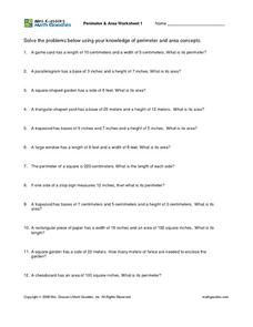 perimeter and area worksheet 1 answers