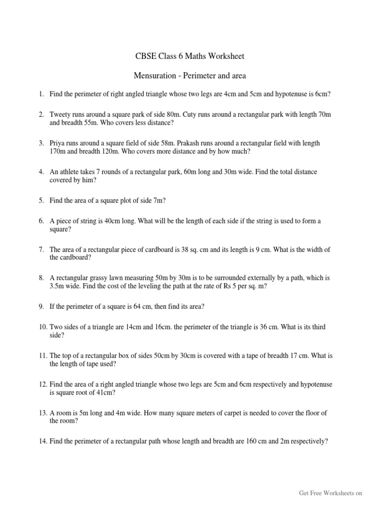 perimeter and area worksheet 6th grade