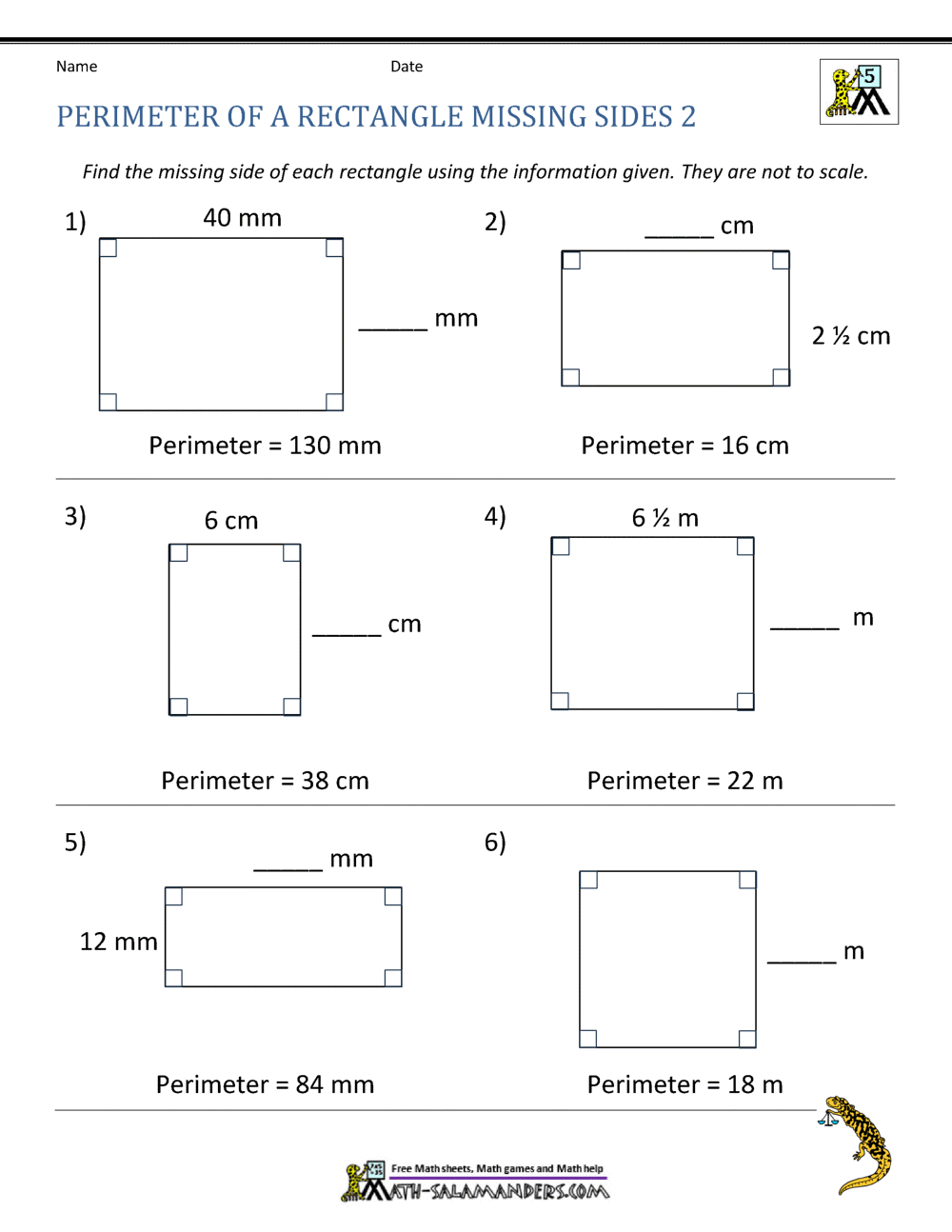perimeter and area worksheet answers