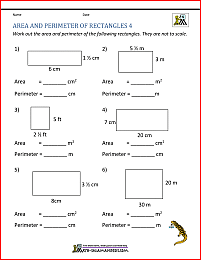 perimeter and area worksheet answers
