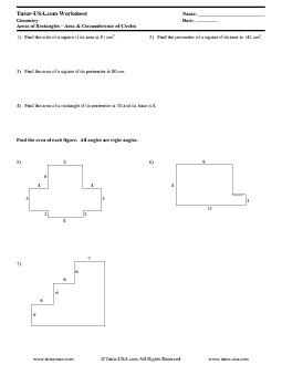 Worksheet: Perimeter, Area, and Circumference - Squares ...