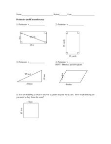 Perimeter and Circumference Worksheet for 10th Grade | Lesson Planet