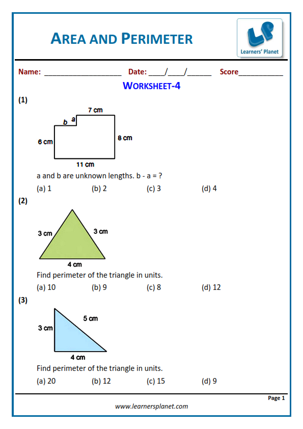 perimeter area and volume worksheet