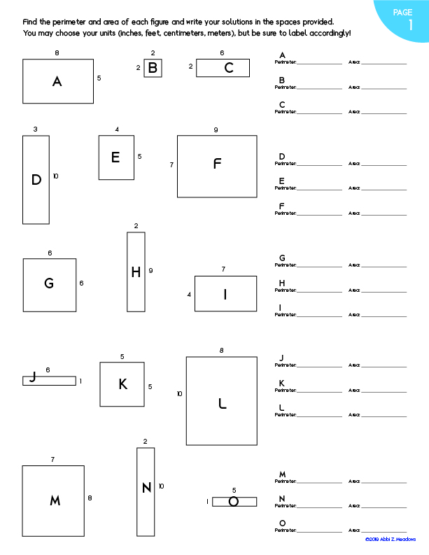 Perimeter &  Area Worksheets — Z as in Zebra