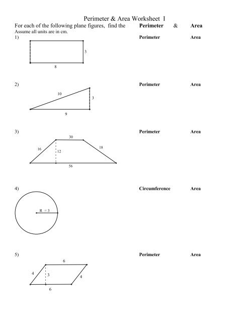 Perimeter &   Area Worksheet I