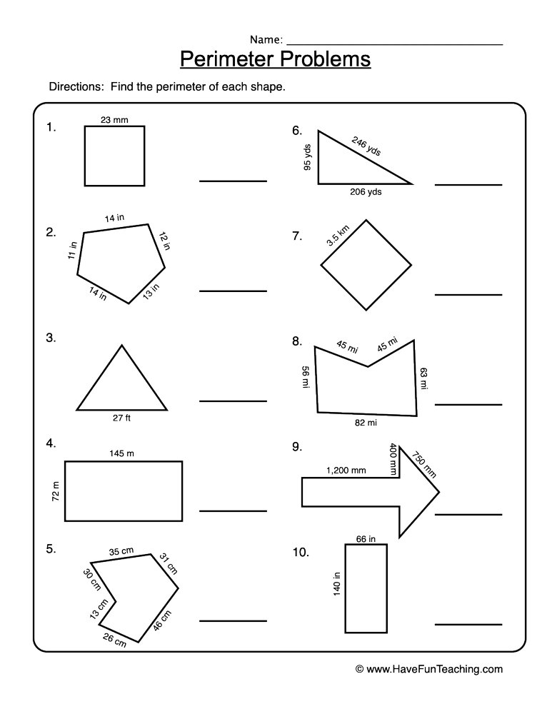 Perimeter Shape Problems Worksheet  