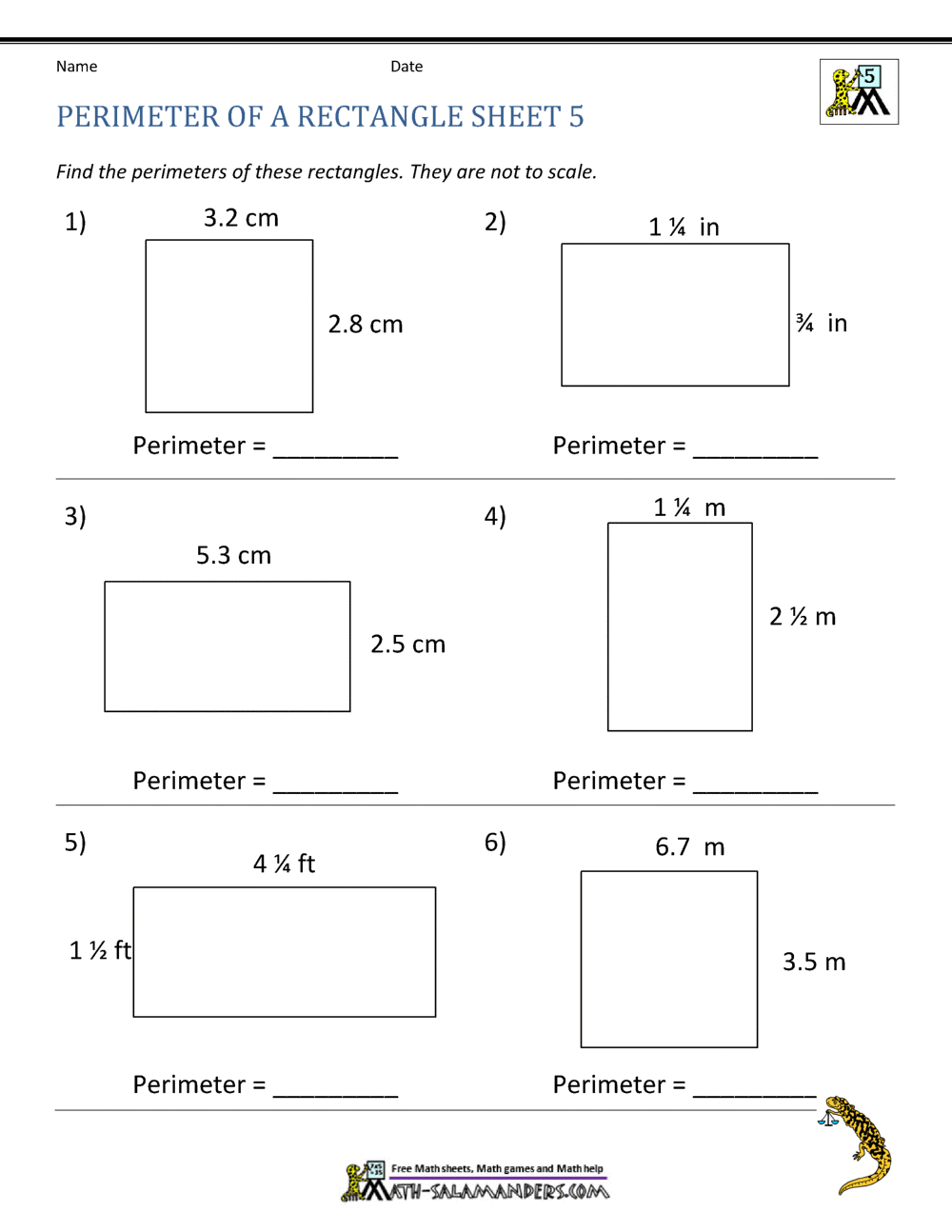 perimeter of a rectangle worksheet
