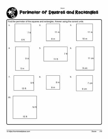 Perimeter of Rectangles Worksheets
