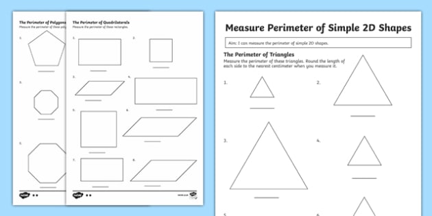 Measuring The Perimeter of Simple 2D Shapes Differentiated Worksheet /